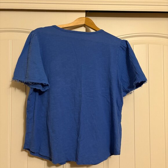 Time and Tru T Shirt Large 12-14 Blue Short Sleeve 100% Cotton Textured V Neck - Picture 3 of 3